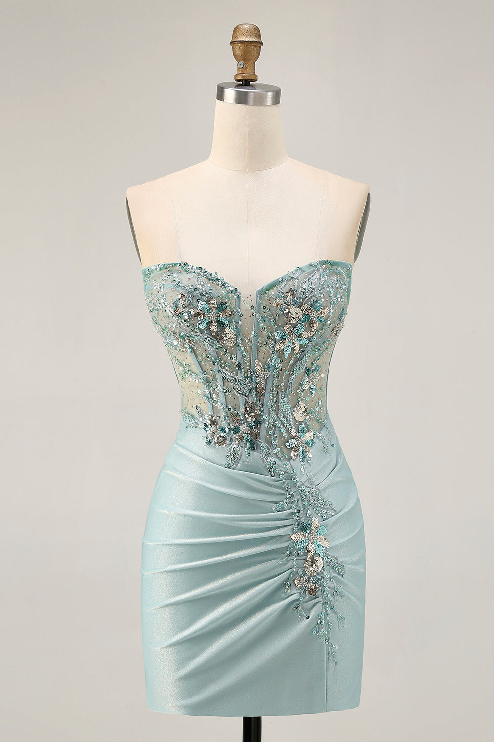 Sparkly Grey Green Tight Corset Short Homecoming Dress with Sequins
