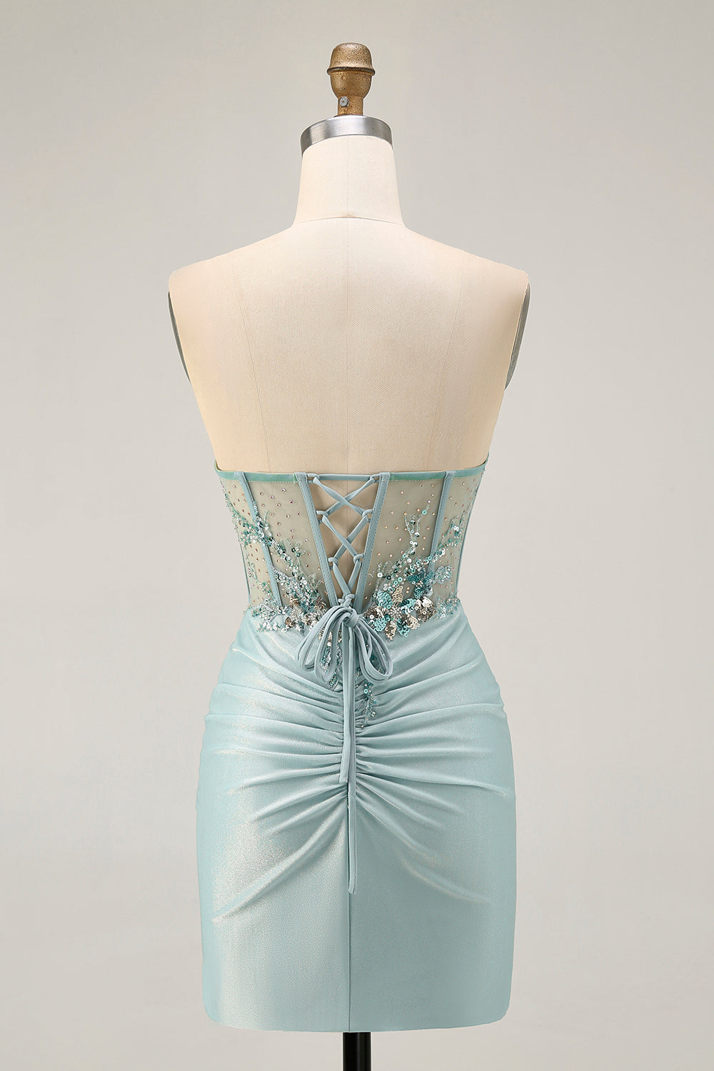 Sparkly Grey Green Tight Corset Short Homecoming Dress with Sequins