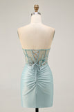 Sparkly Grey Green Tight Corset Short Homecoming Dress with Sequins