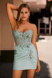 Sparkly Grey Green Tight Corset Short Homecoming Dress with Sequins