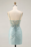 Sparkly Grey Green Corset Tight Short Homecoming Dress with Beading