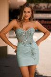 Sparkly Grey Green Tight Corset Short Homecoming Dress with Sequins