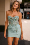 Sparkly Grey Green Tight Corset Short Homecoming Dress with Sequins