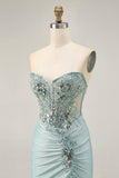 Sparkly Grey Green Corset Tight Short Homecoming Dress with Beading