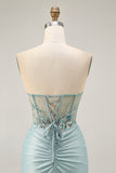 Sparkly Grey Green Corset Tight Short Homecoming Dress with Beading