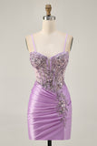 Sparkly Grey Green Corset Tight Short Homecoming Dress with Beading
