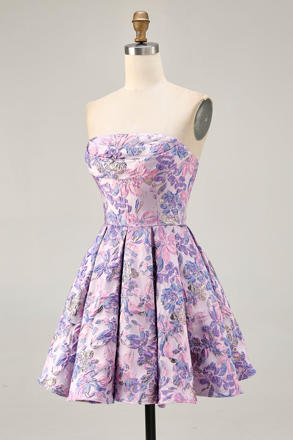 Zapakasa Women Lilac Floral Short Homecoming Dress Strapless A Line Ruched Cocktail Dress Zapakasa Women Lilac Floral Short Homecoming Dress Strapless A Line Ruched Cocktail Dress