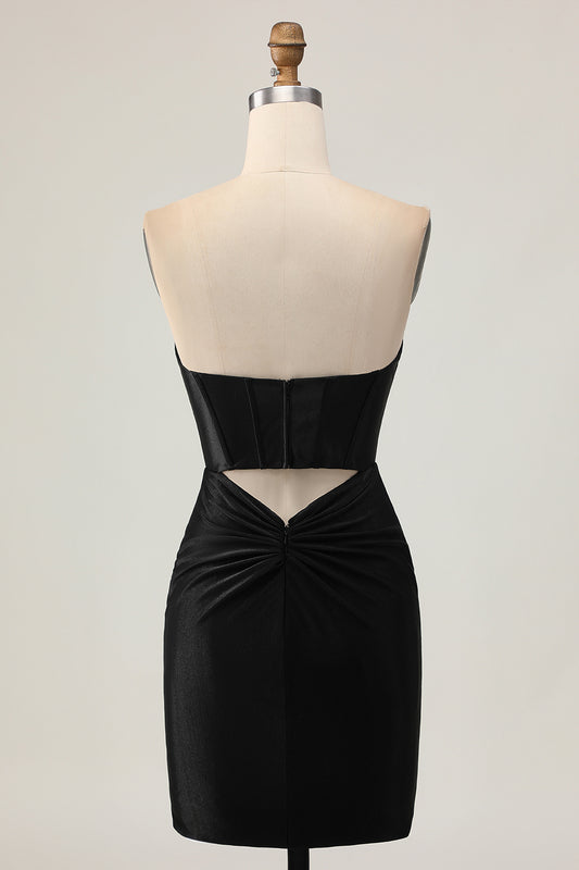 Sparkly Black Corset Tight Strapless Short Homecoming Dress with Beading