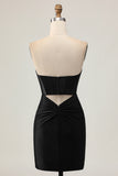 Sparkly Black Corset Tight Strapless Short Homecoming Dress with Beading