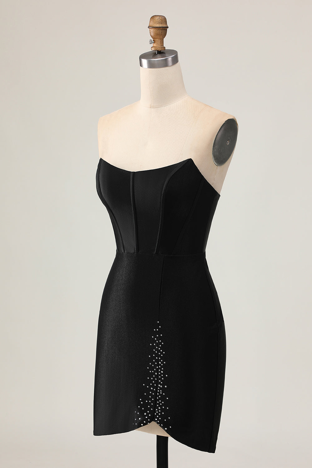 strapless short tight black dress SHEIN PETITE Women's Black Strapless Tight-Fitting Bodycon Dress With Slit Mini Short Women Outfit