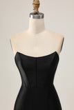 Sparkly Black Corset Tight Strapless Short Homecoming Dress with Beading