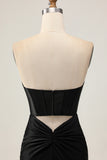 Sparkly Black Corset Tight Strapless Short Homecoming Dress with Beading