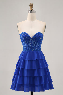 Royal Blue Corset Sweetheart Tiered Short Homecoming Dress