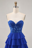 Royal Blue Corset Sweetheart Tiered Short Homecoming Dress