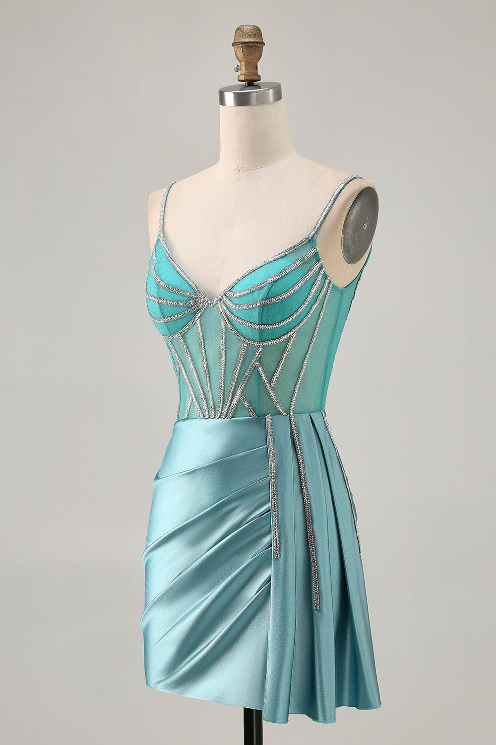 Sparkly Green Tight Satin Corset Short Homecoming Dress
