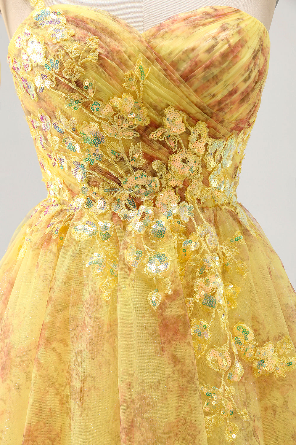 Zapakasa Women Sparkly Yellow Floral Short Homecoming Dress with Bow One Shoulder Ruched Lace Up Back A Line Cocktail Dress with Sequins Zapakasa Women Sparkly Yellow Floral Short Homecoming Dress with Bow One Shoulder Ruched Lace Up Back A Line Cocktail Dress with Sequins