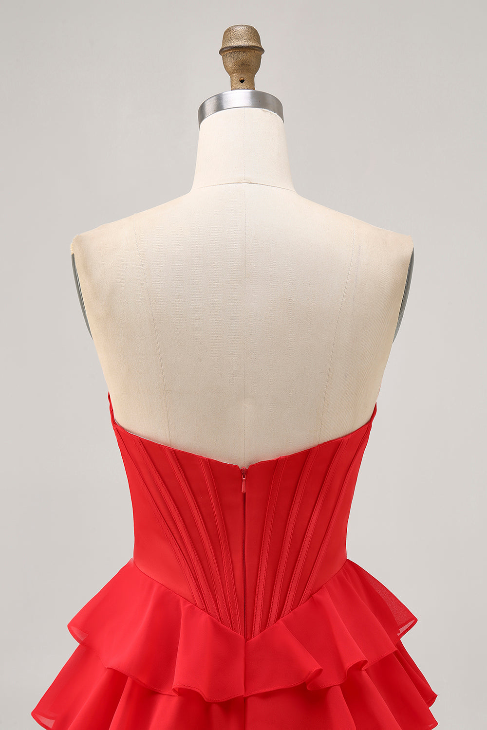Sparkly Red Corset Short Tiered Homecoming Dress with Beading