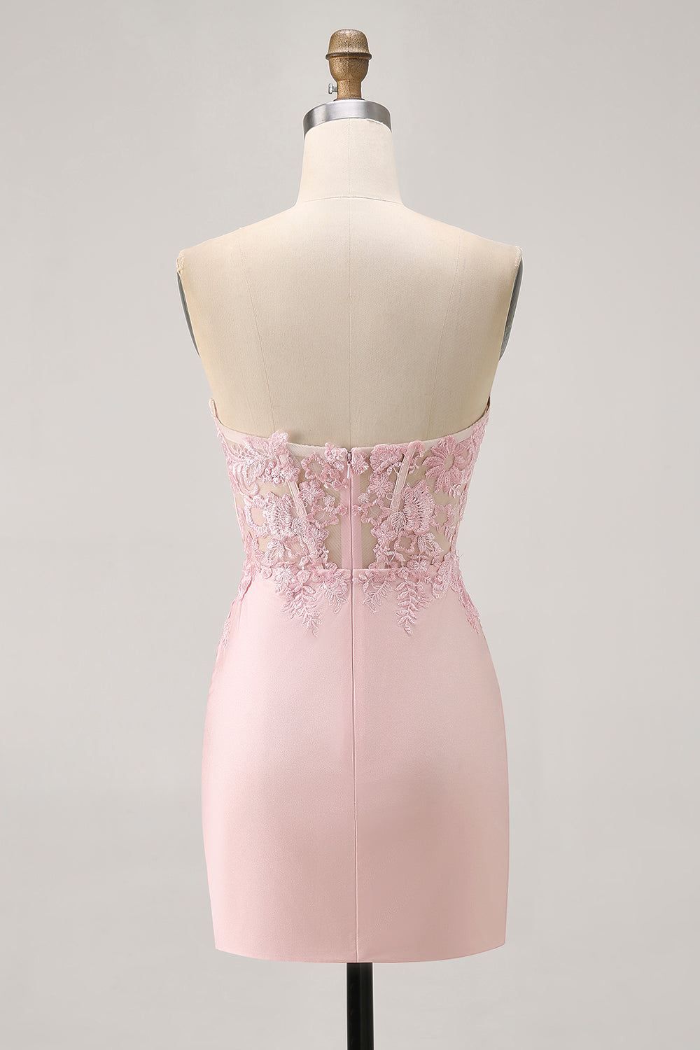 Blush Corset Tight Satin Floral Short Homecoming Dress with Lace