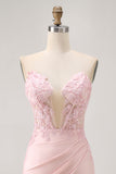 Blush Corset Tight Satin Floral Short Homecoming Dress with Lace