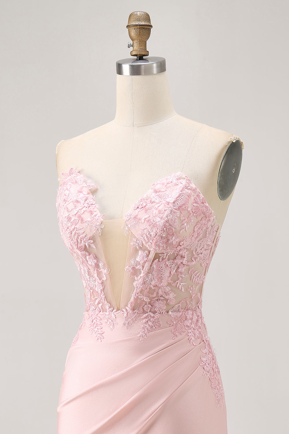 Blush Corset Tight Satin Floral Short Homecoming Dress with Lace