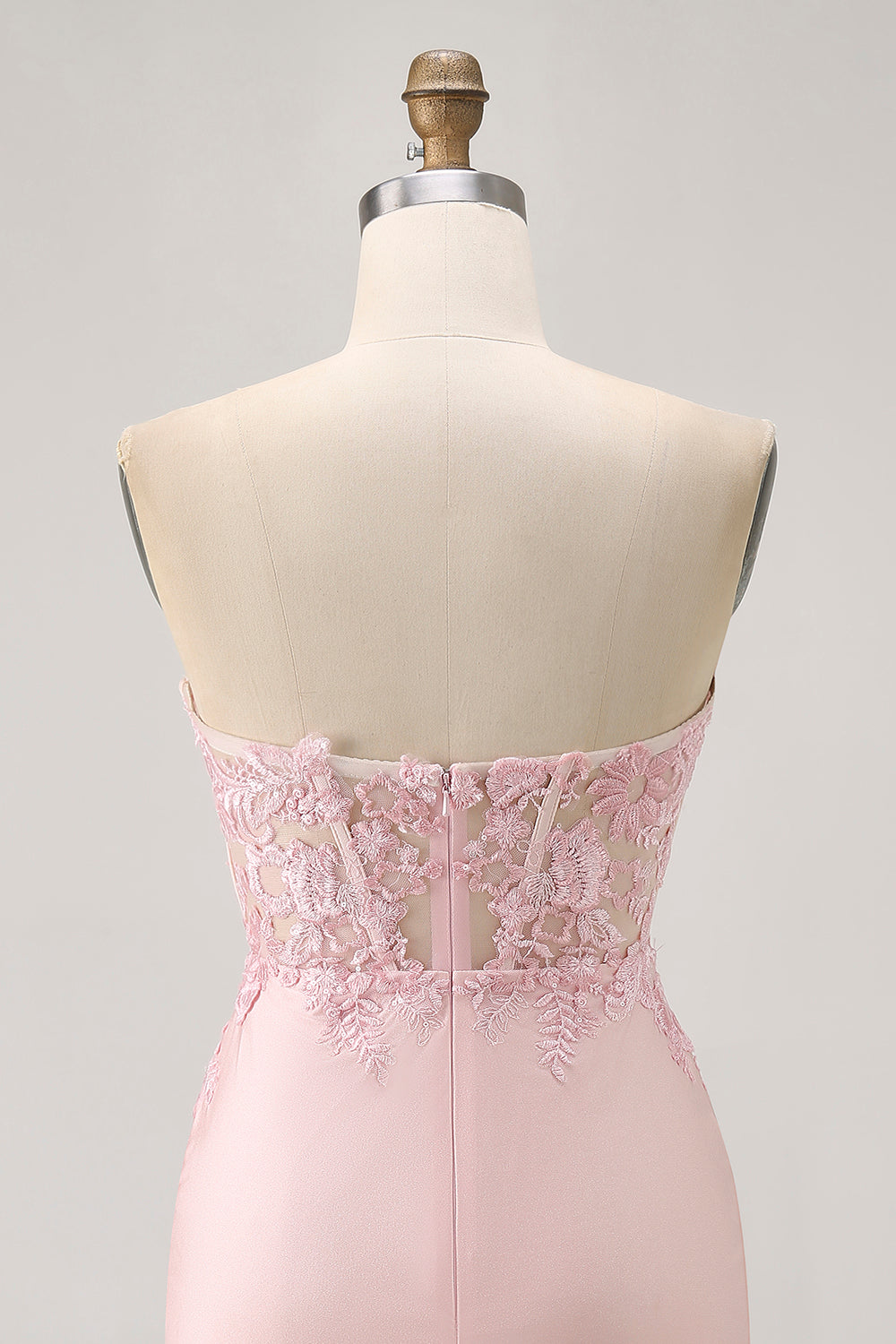 Blush Corset Tight Satin Floral Short Homecoming Dress with Lace