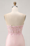 Blush Corset Tight Satin Floral Short Homecoming Dress with Lace