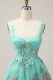 Sparkly Green Corset Floral A Line Short Homecoming Dress with Sequins
