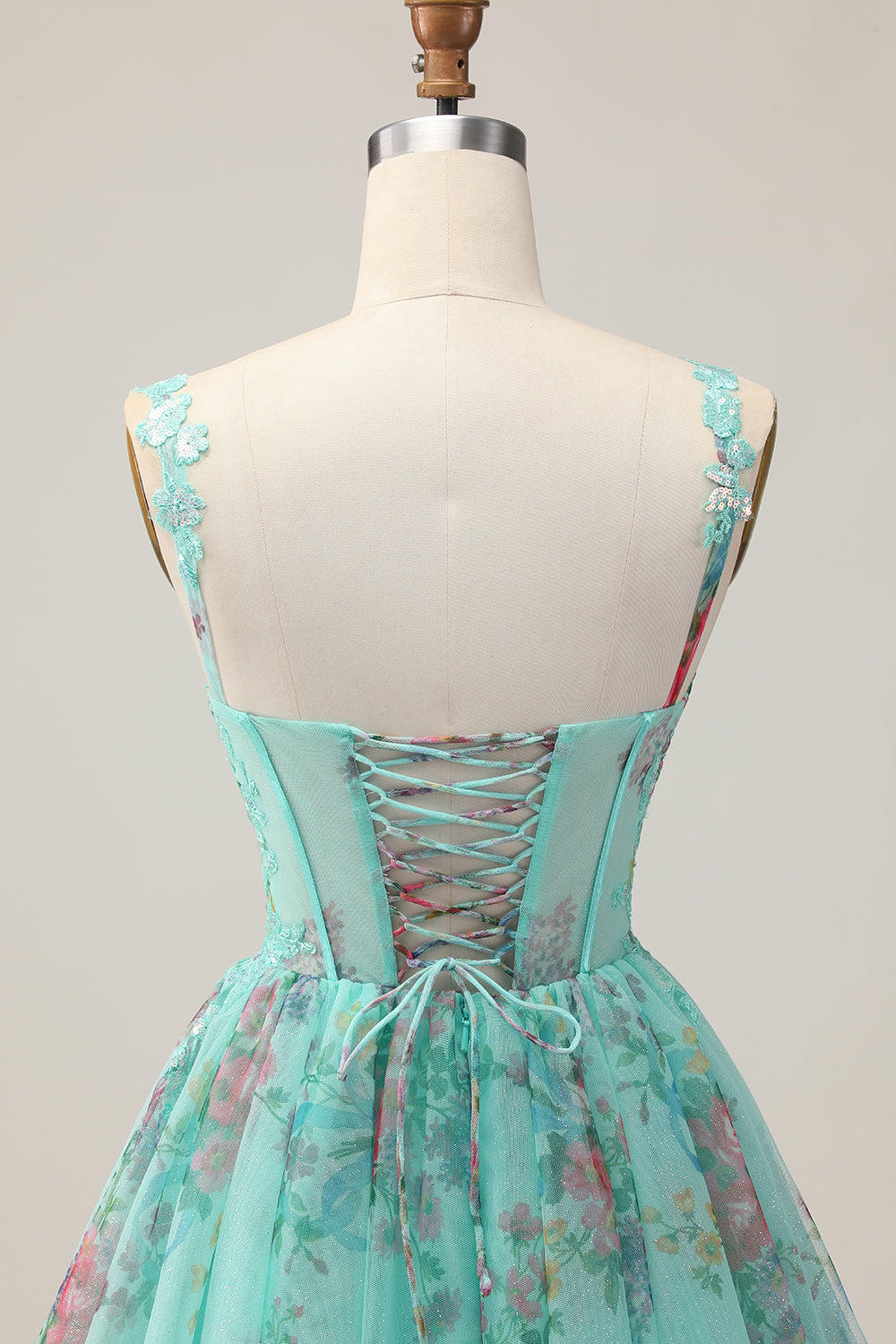 Sparkly Green Corset Floral A Line Short Homecoming Dress with Sequins