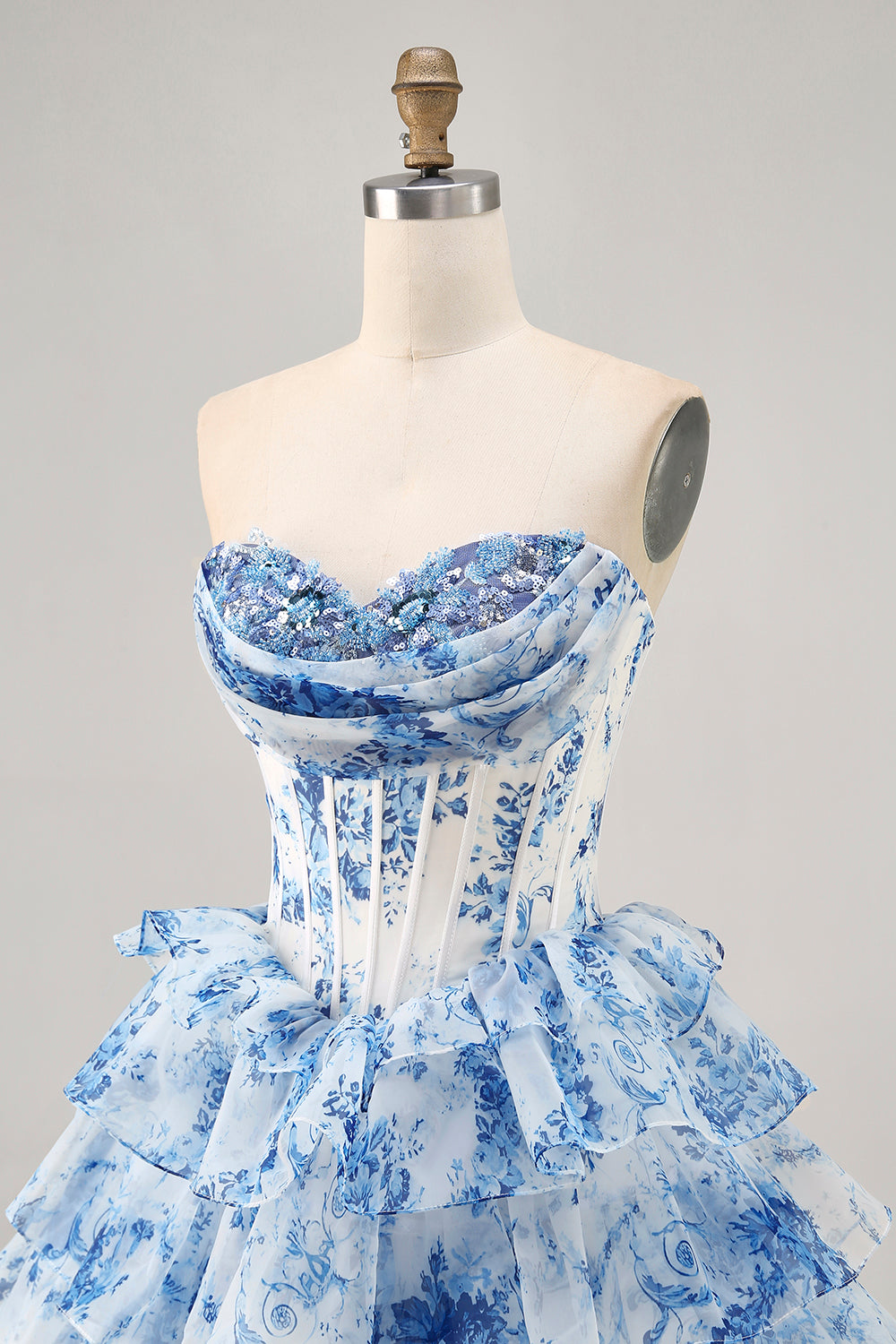 white christmas dresses Sparkly White Blue Flower Corset A Line Short Homecoming Dress with Ruffles white christmas dresses Sparkly White Blue Flower Corset A Line Short Homecoming Dress with Ruffles