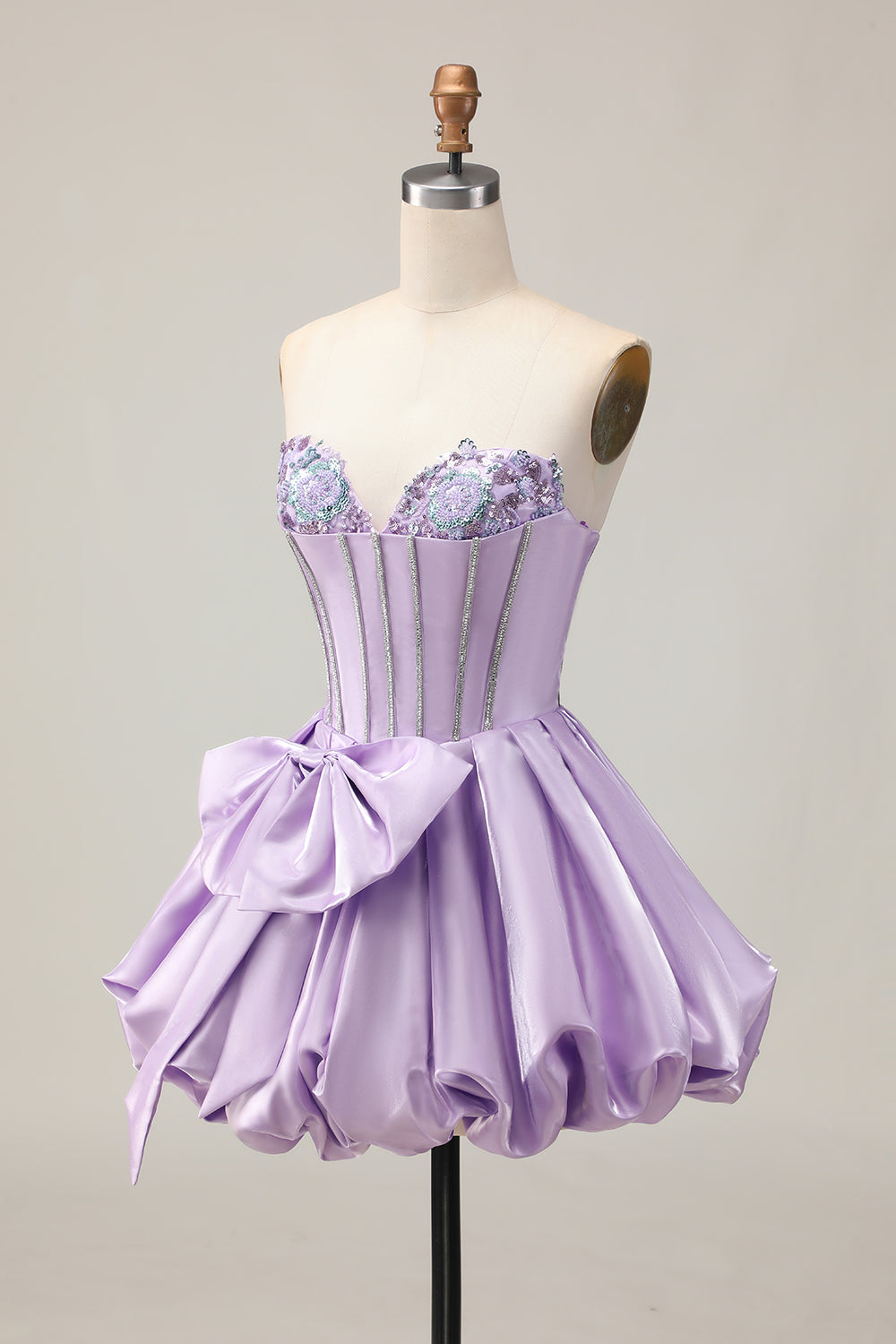 Zapaka Women Sparkly Purple Corset Short Homecoming Dress with Bow