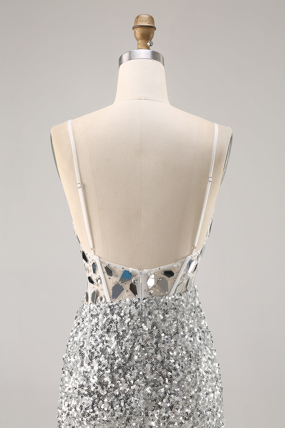 Sparkly Silver Sequins Corset V-Neck Short Mirror Homecoming Dress