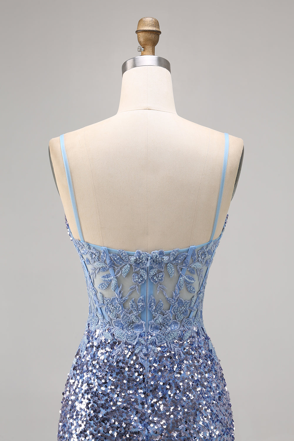 Sparkly Grey Blue Corset Sequins Tight Short Homecoming Dress with Slit