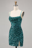 Sparkly Grey Blue Corset Sequins Tight Short Homecoming Dress with Slit
