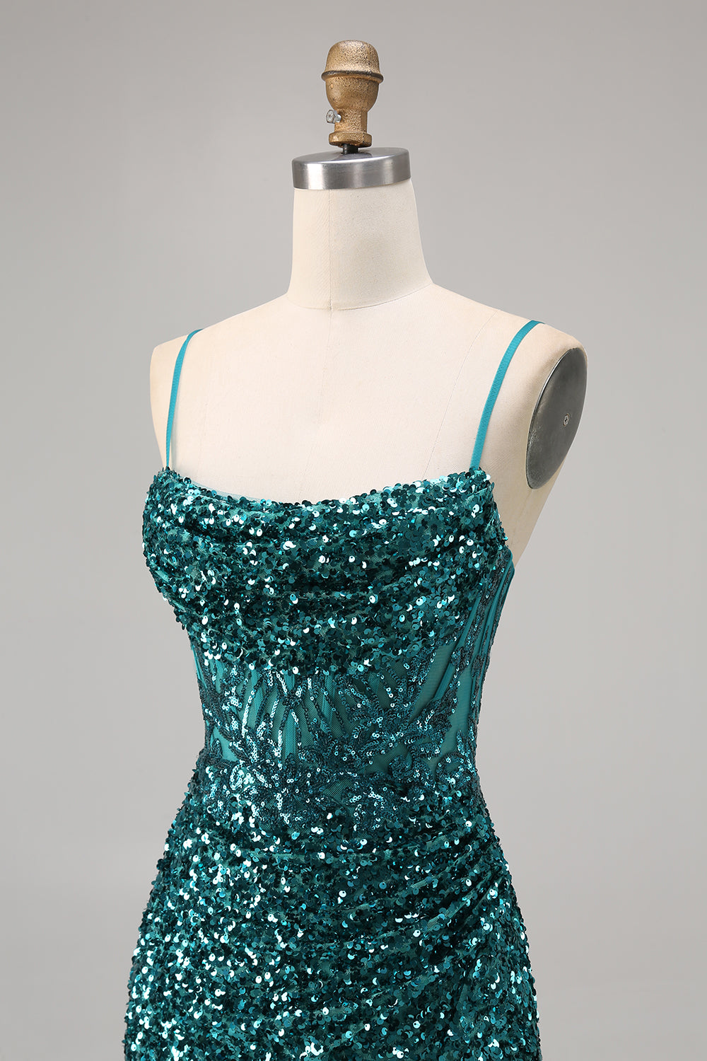 Sparkly Grey Blue Corset Sequins Tight Short Homecoming Dress with Slit