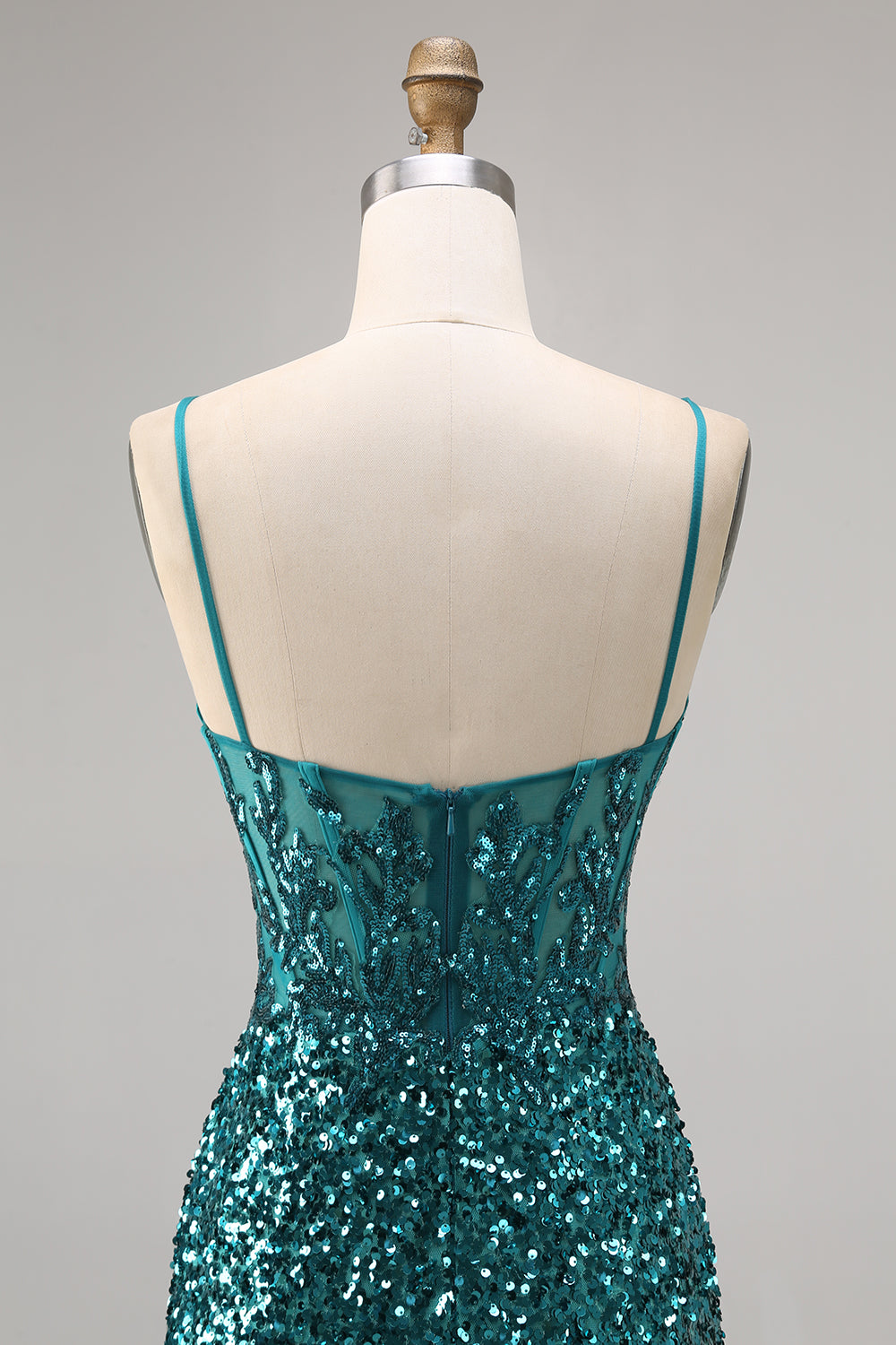 Sparkly Grey Blue Corset Sequins Tight Short Homecoming Dress with Slit