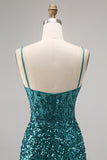 Sparkly Grey Blue Corset Sequins Tight Short Homecoming Dress with Slit