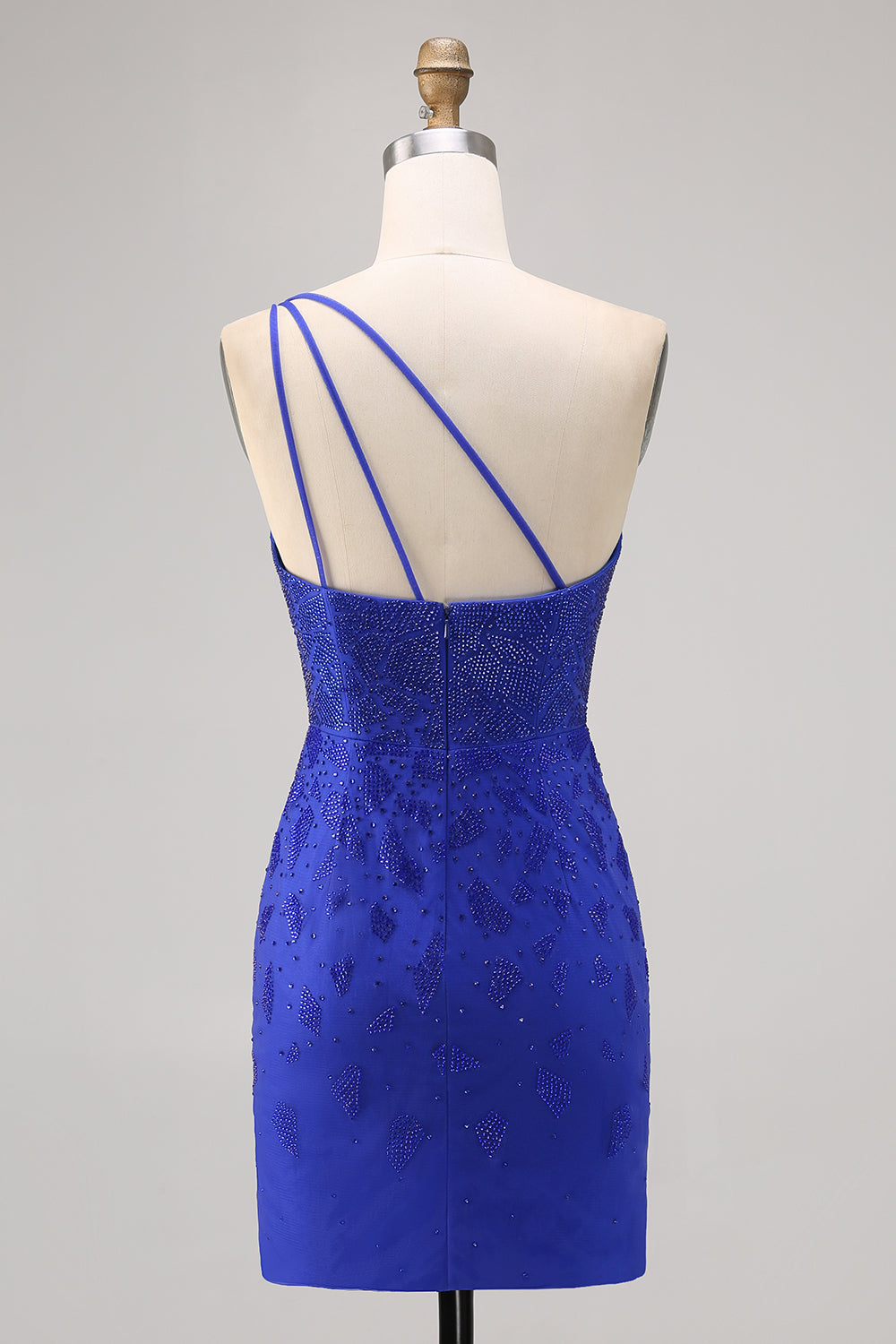 Sparkly Royal Blue One Shoulder Tight Short Homecoming Dress with Slit