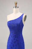 Sparkly Royal Blue One Shoulder Tight Short Homecoming Dress with Slit