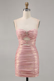 Blush Metallic Spaghetti Straps Cut Out Tight Short Homecoming Dress