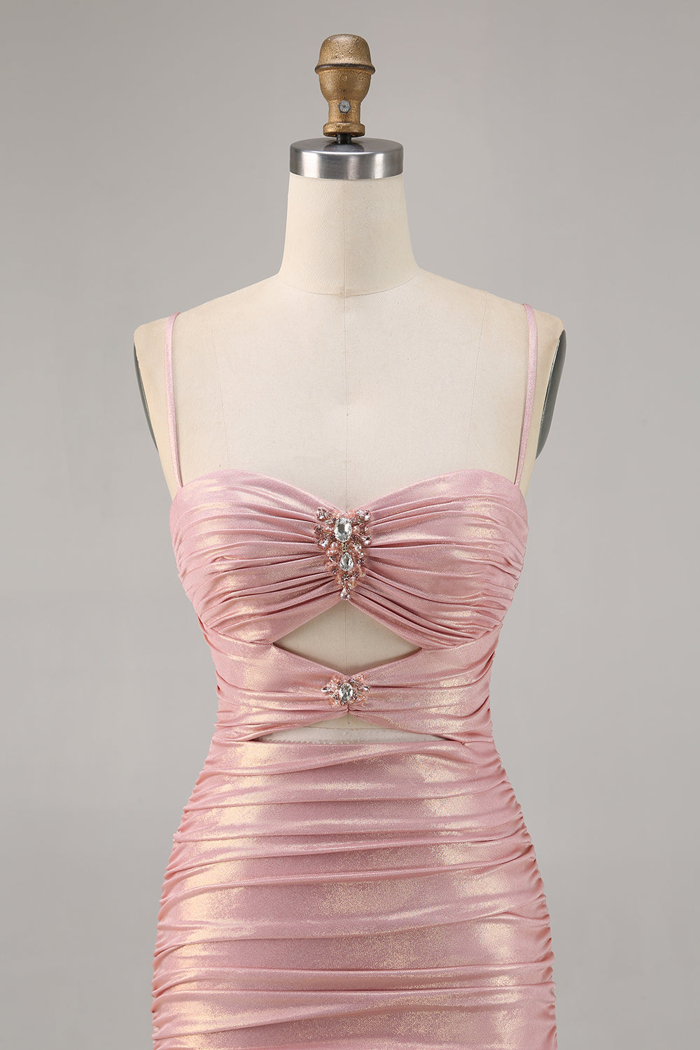 Blush Metallic Spaghetti Straps Cut Out Tight Short Homecoming Dress
