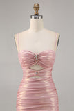 Blush Metallic Spaghetti Straps Cut Out Tight Short Homecoming Dress