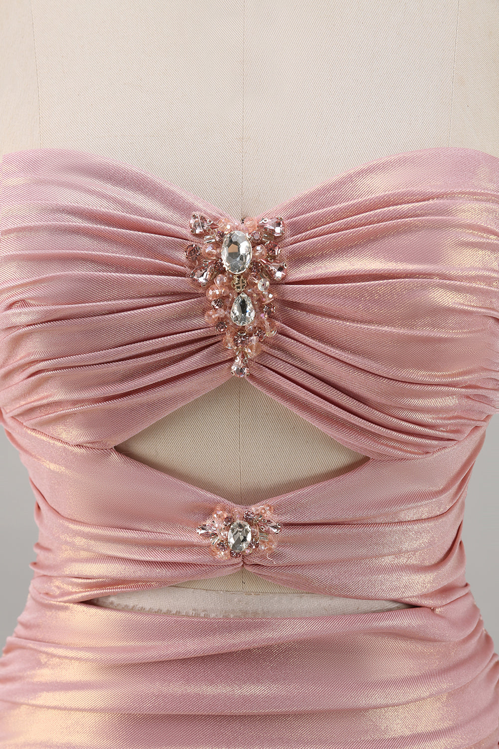 Blush Metallic Spaghetti Straps Cut Out Tight Short Homecoming Dress