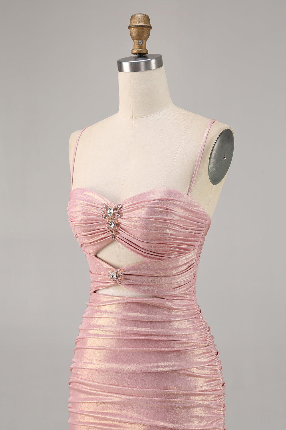 Blush Metallic Spaghetti Straps Cut Out Tight Short Homecoming Dress