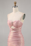 Blush Metallic Spaghetti Straps Cut Out Tight Short Homecoming Dress