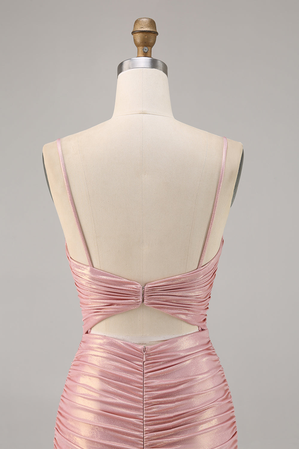 Blush Metallic Spaghetti Straps Cut Out Tight Short Homecoming Dress