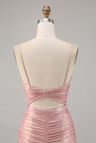 Blush Metallic Spaghetti Straps Cut Out Tight Short Homecoming Dress