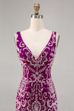 Sparkly Fuchsia V-Neck Tight Short Homecoming Dress with Beading
