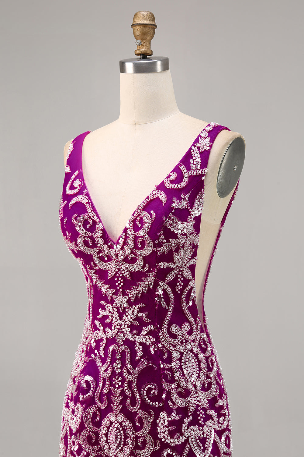 Sparkly Fuchsia V-Neck Tight Short Homecoming Dress with Beading
