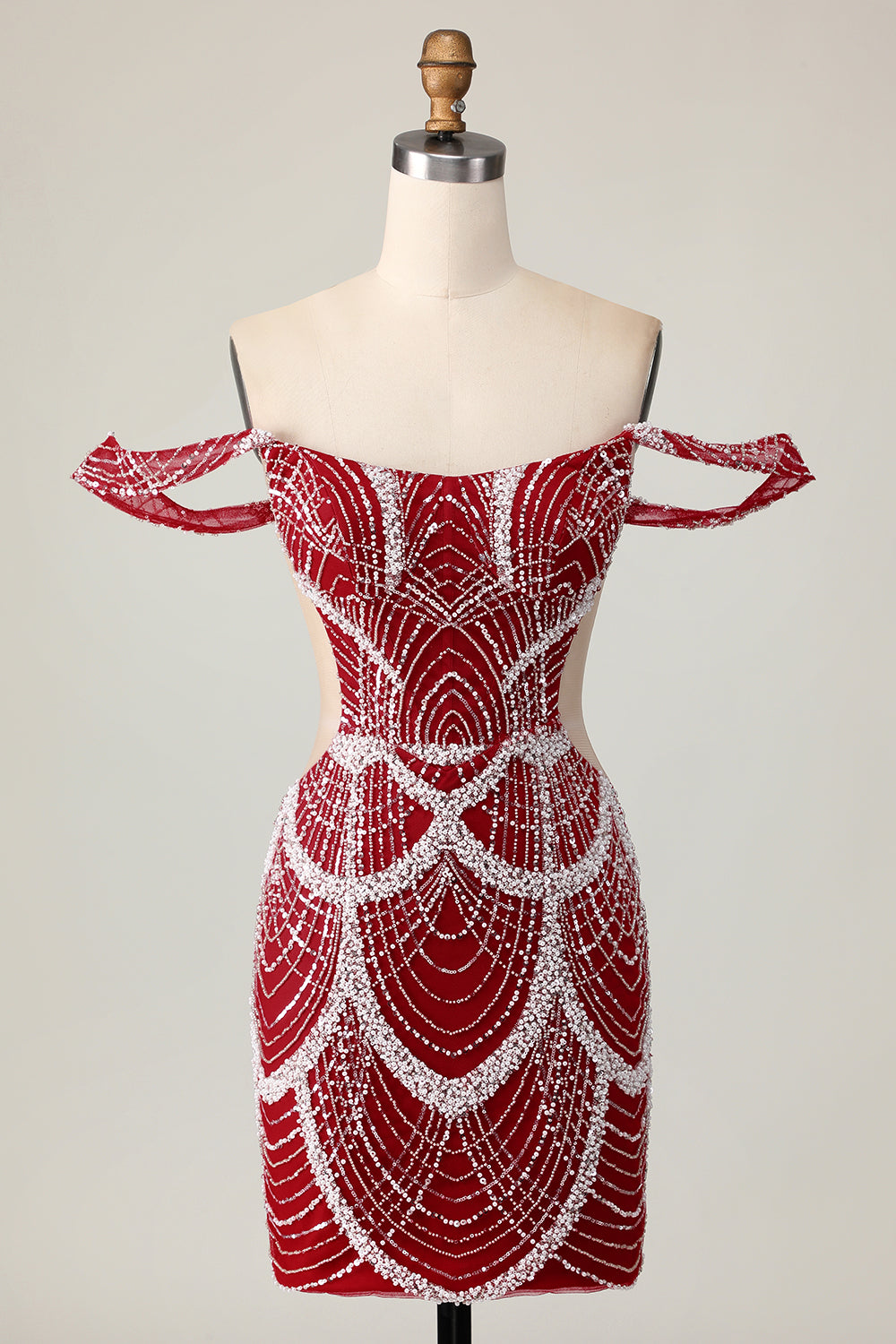 Sparkly Red Off the Shoulder Tight Short Homecoming Dress with Beading