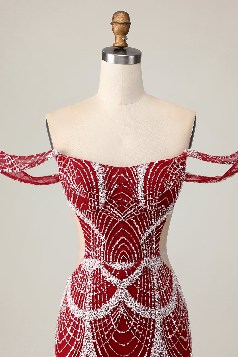 Sparkly Red Off the Shoulder Tight Short Homecoming Dress with Beading